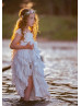 Ivory Boho Beach Chiffon Ruffled Flower Girl Dress